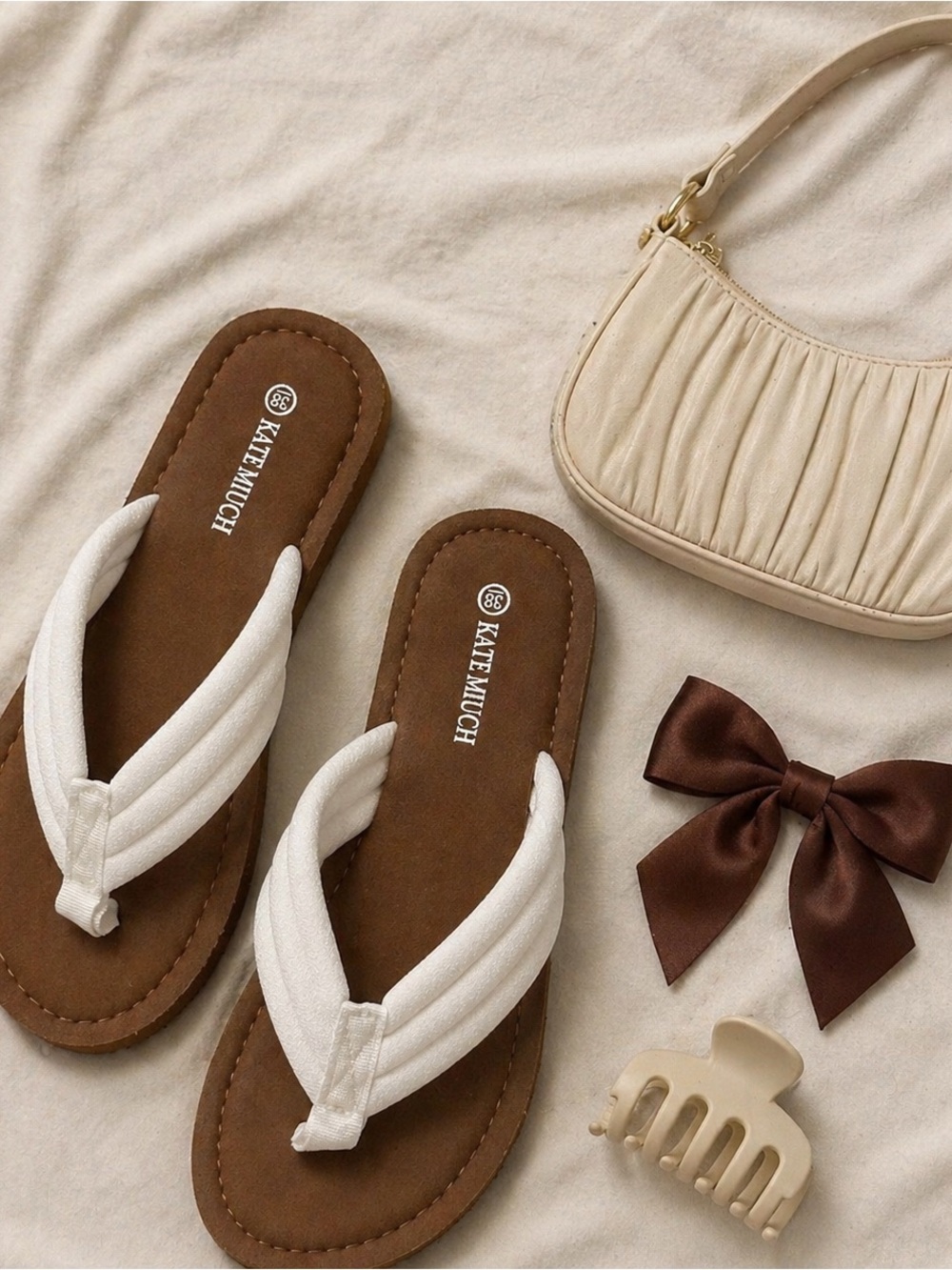 White Strap Flip Flop Sandals – Brown Sole Casual Summer